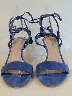 Lord + Taylor 424 Fifth Blue Suede High Heeled Sandals With Suede Ties Size 7.5